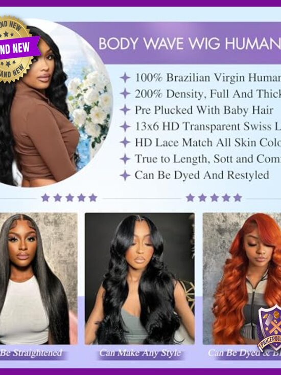 13x6 Lace Front Wig Human Hair Body Wave 200% Density 24 Inch Glueless